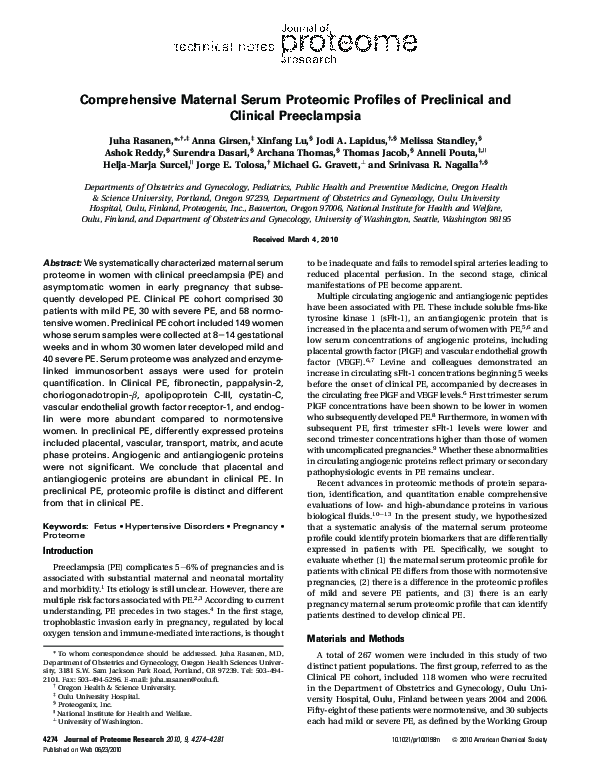 (PDF) Comprehensive Maternal Serum Proteomic Profiles of Preclinical ...