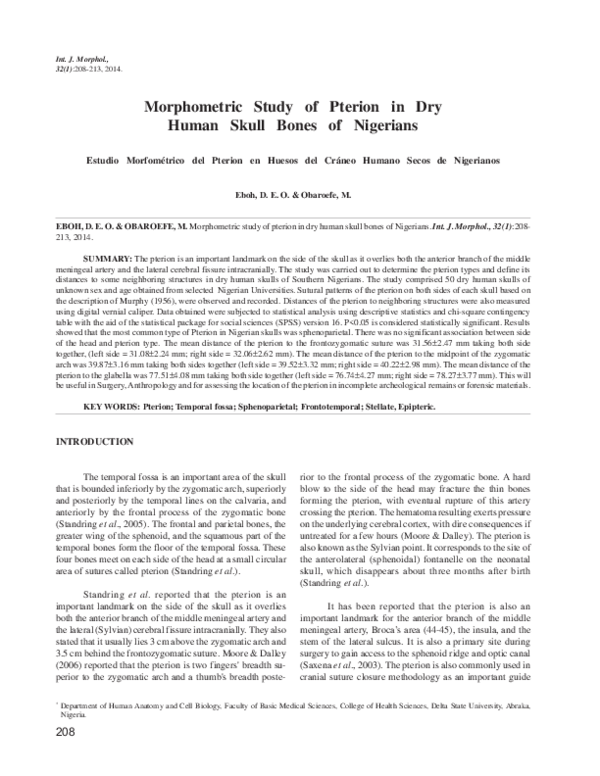 (PDF) Morphometric Study of Pterion in Dry Human Skull Bones of ...