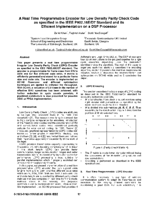 (PDF) A real time programmable encoder for low density parity check ...