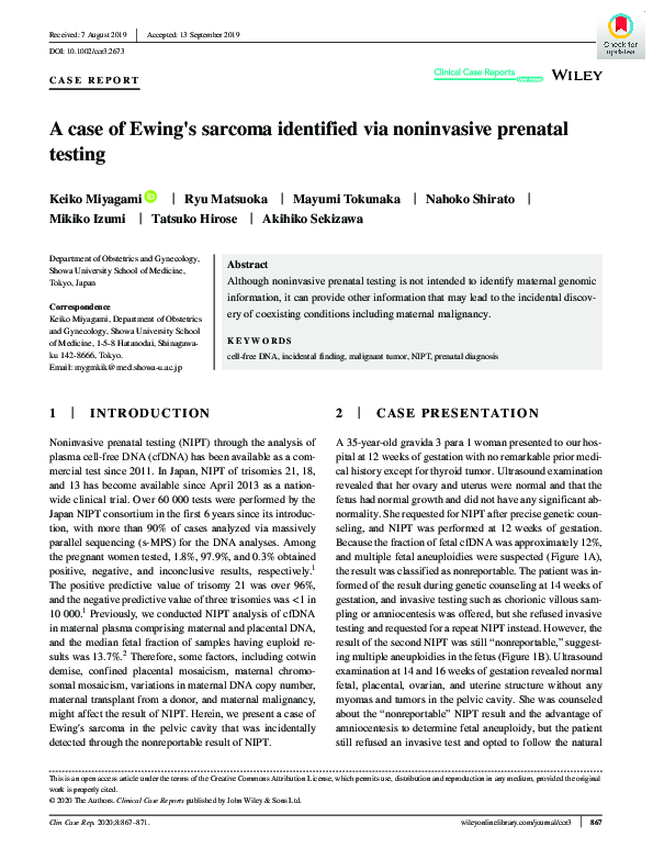 (PDF) A case of Ewing's sarcoma identified via noninvasive prenatal testing