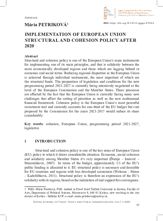 Pdf Implementation Of European Union Structural And Cohesion Policy