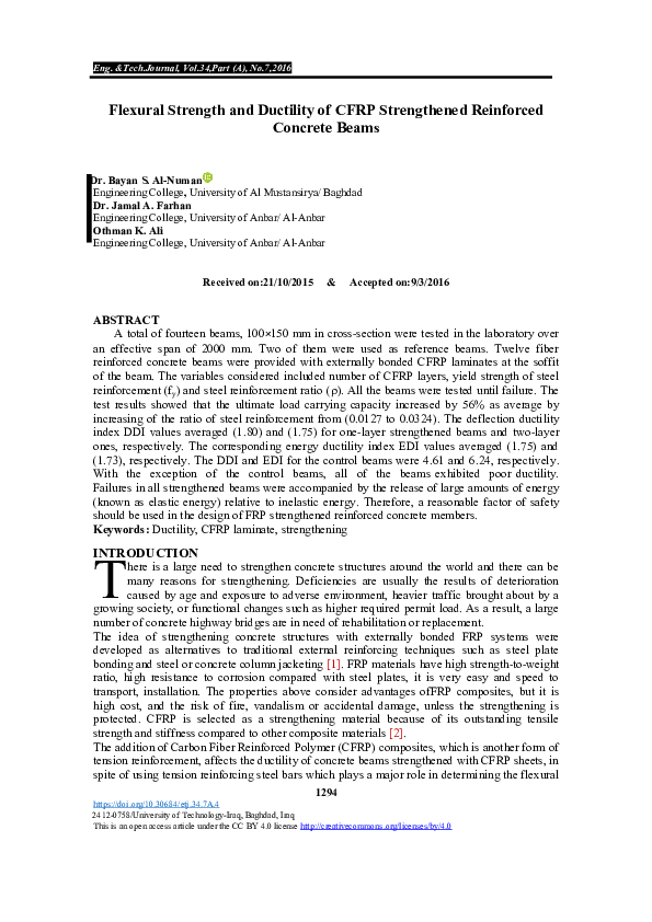 (PDF) Flexural Strength and Ductility of CFRP Strengthened Reinforced ...