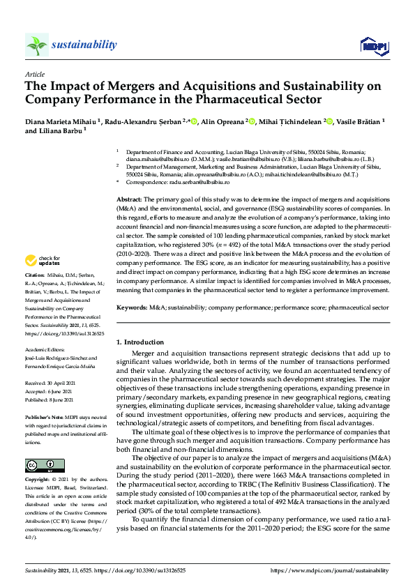 (PDF) The Impact of Mergers and Acquisitions and Sustainability on ...