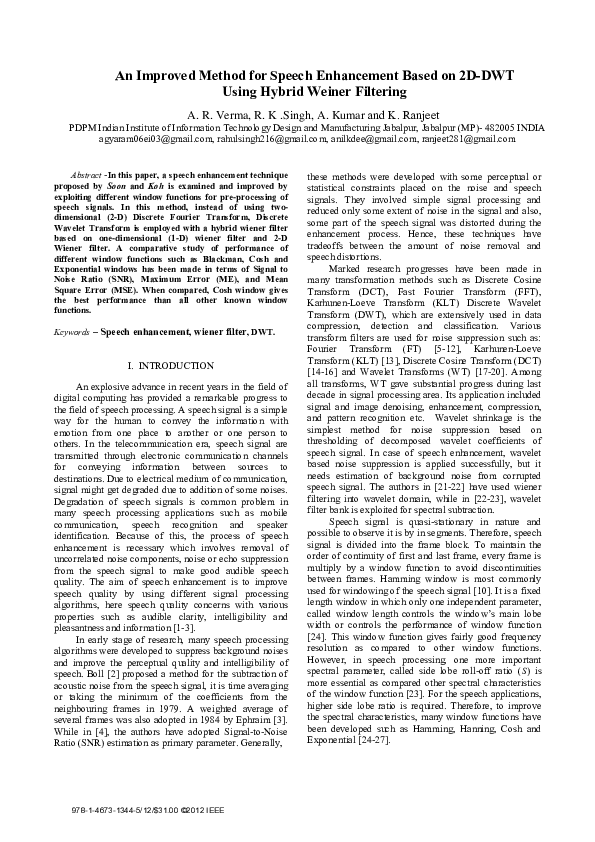 (PDF) An improved method for speech enhancement based on 2D-DWT using ...
