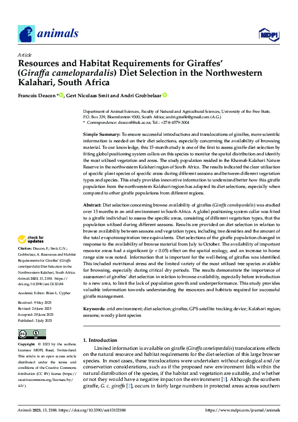 (PDF) Resources and Habitat Requirements for Giraffes’ (Giraffa ...