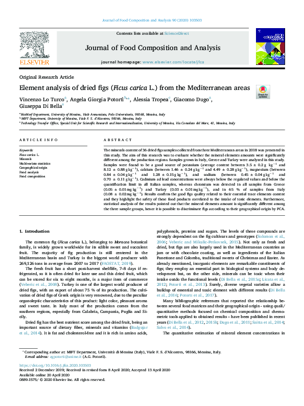 (PDF) Element analysis of dried figs (Ficus carica L.) from the ...