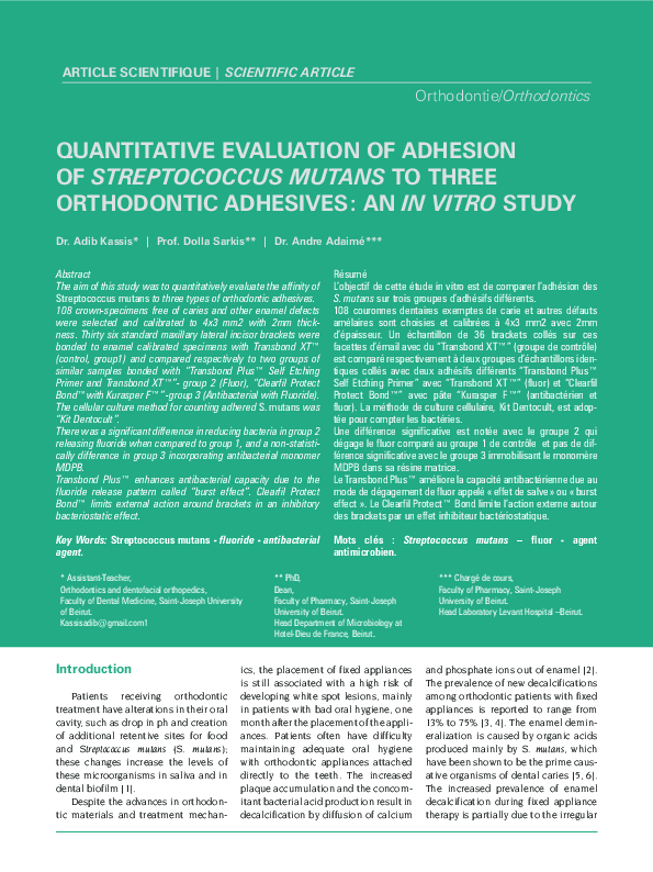 (PDF) Quantitative Evaluation of Adhesion of Streptococcus Mutans to ...