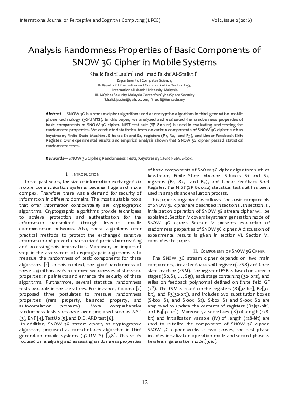 (PDF) Analysis Randomness Properties of Basic Components of SNOW 3G ...