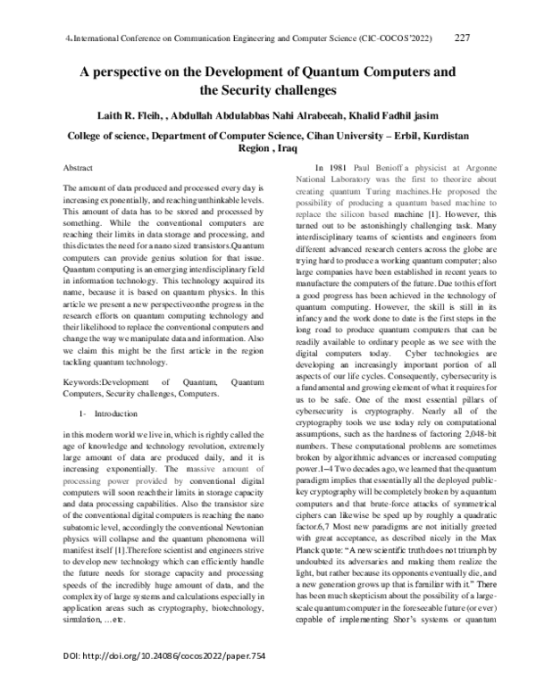 (PDF) A perspective on the Development of Quantum Computers and the ...