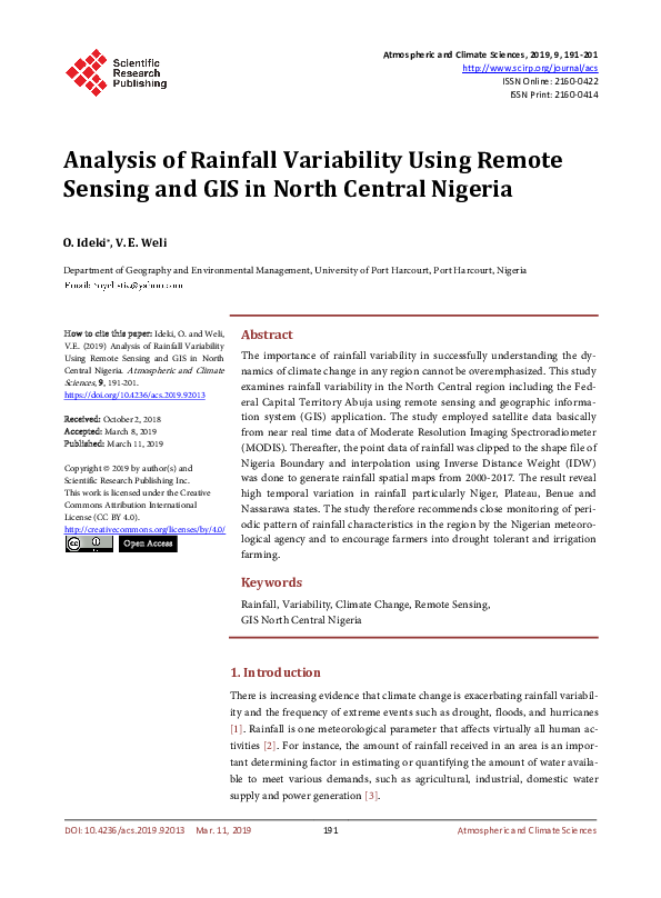 (PDF) Analysis of Rainfall Variability Using Remote Sensing and GIS in ...