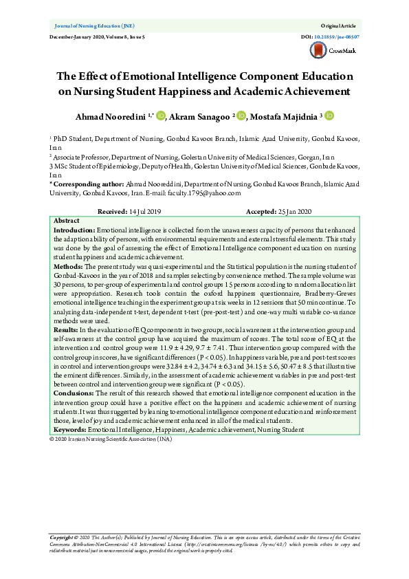 (PDF) The effect of Emotional Intelligence component education on ...