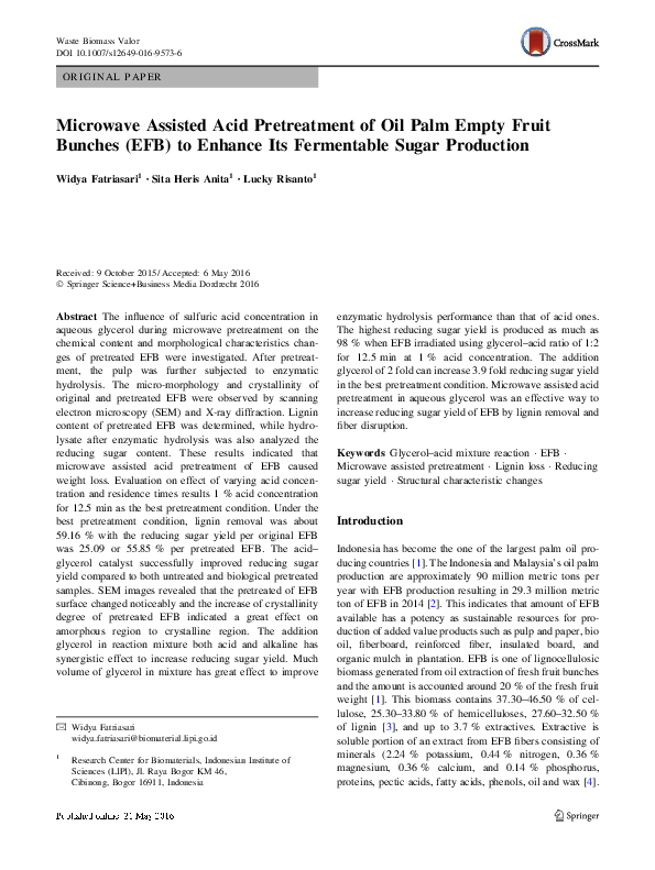 (PDF) Microwave Assisted Acid Pretreatment of Oil Palm Empty Fruit ...