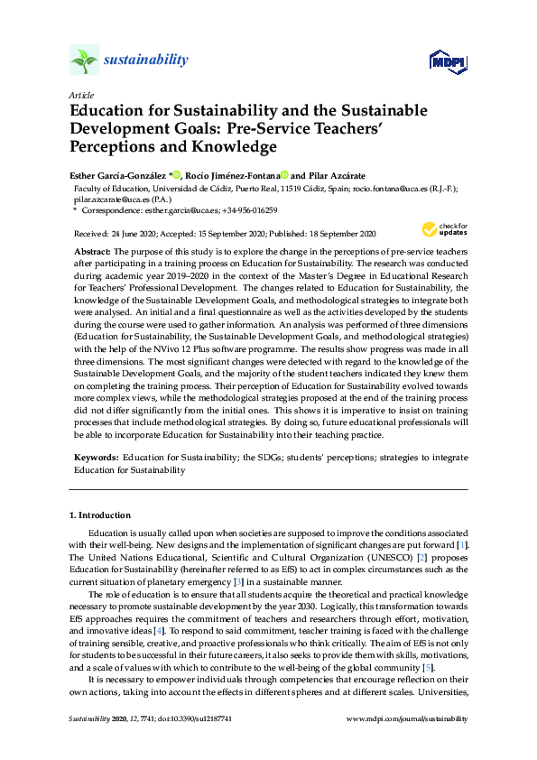 (PDF) Education for Sustainability and the Sustainable Development ...