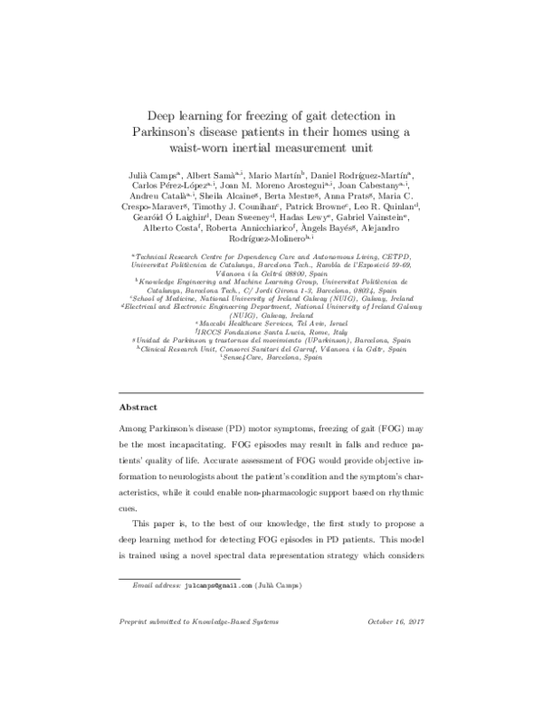 (PDF) Deep learning for freezing of gait detection in Parkinson’s ...