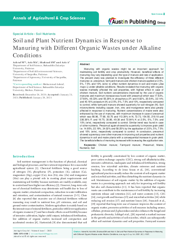 (PDF) Soil and Plant Nutrient Dynamics in Response to Manuring with ...
