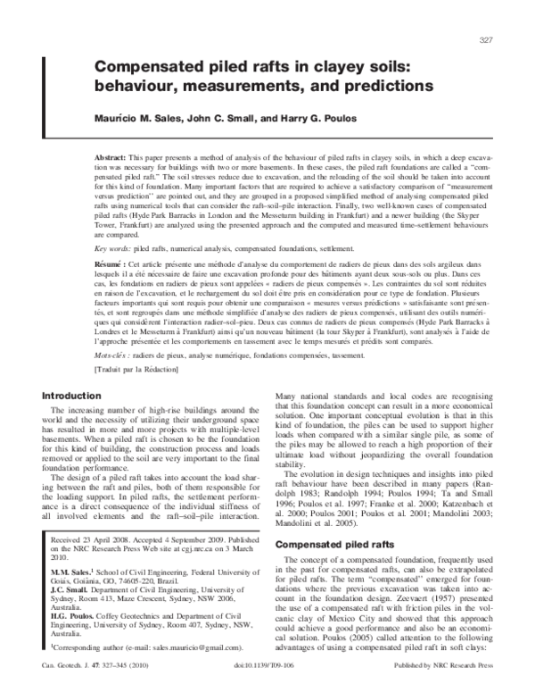 (PDF) Compensated piled rafts in clayey soils: behaviour, measurements ...