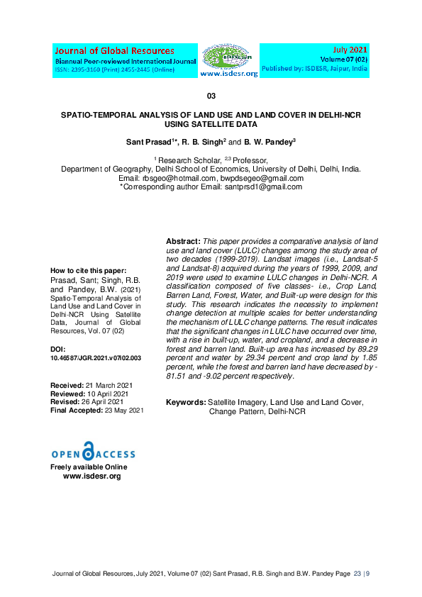 (PDF) Spatio-Temporal Analysis of Land Use and Land Cover in Delhi-NCR ...
