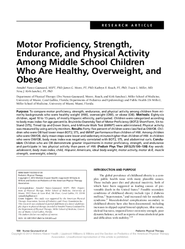 (PDF) Motor Proficiency, Strength, Endurance, and Physical Activity ...