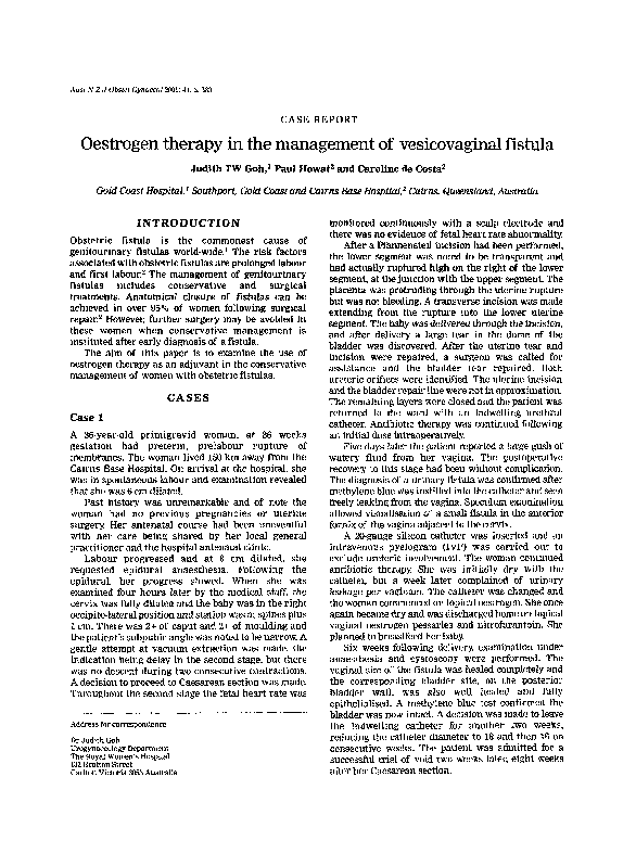 (PDF) Oestrogen therapy in the management of vesicovaginal fistula