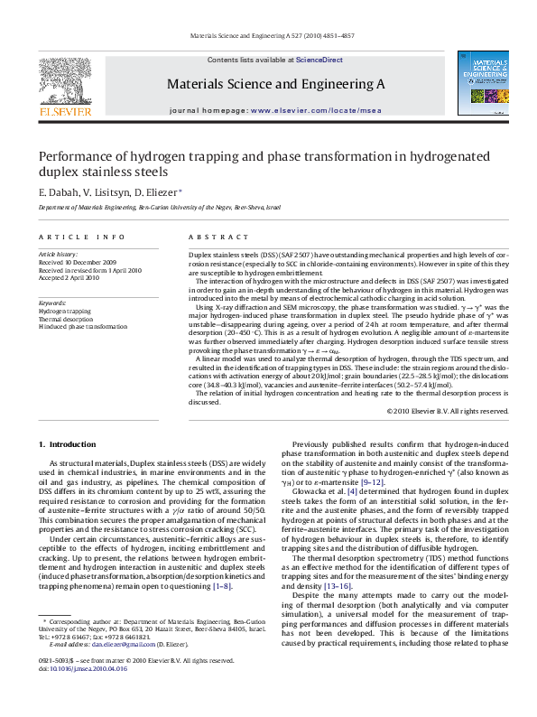 (PDF) Performance of hydrogen trapping and phase transformation in ...