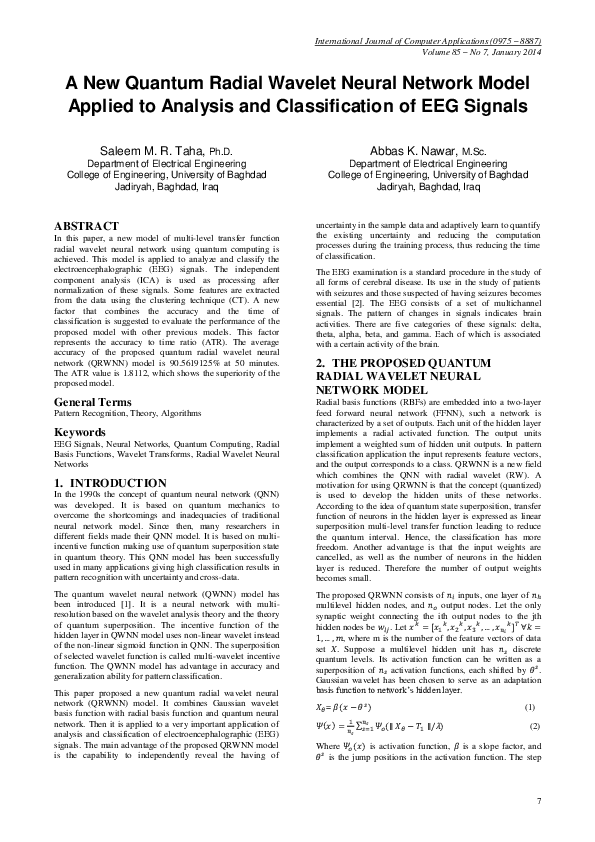 (PDF) A New Quantum Radial Wavelet Neural Network Model Applied to ...