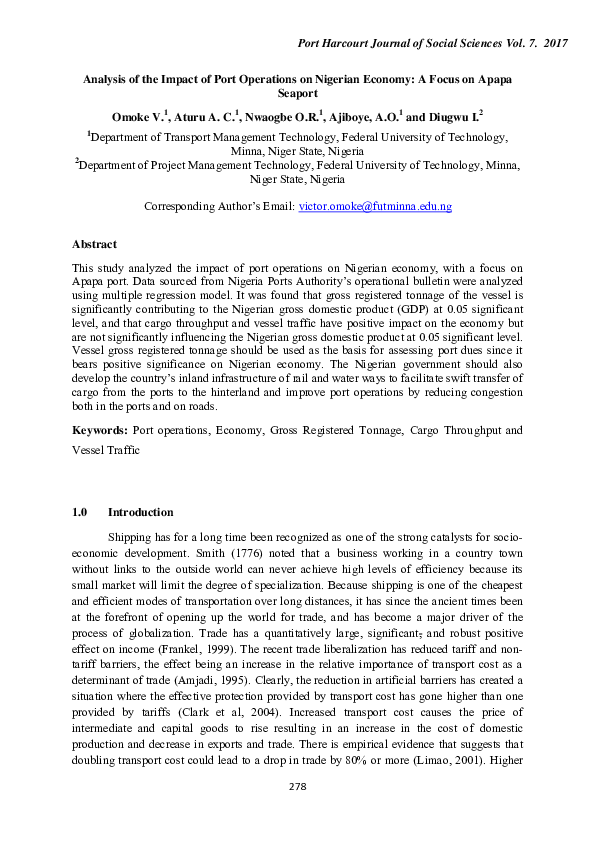 (PDF) Analysis of the Impact of Port Operations on Nigerian Economy: A ...