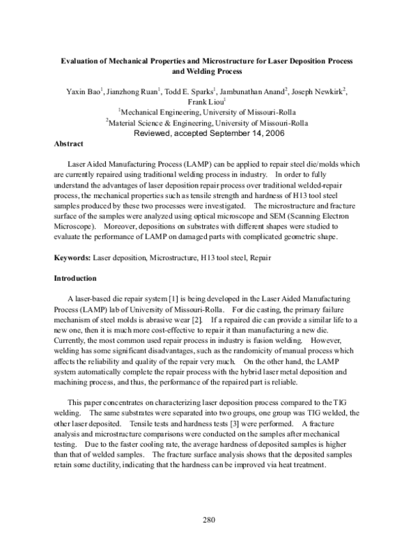 (PDF) Evaluation of Mechanical Properties and Microstructure for Laser ...