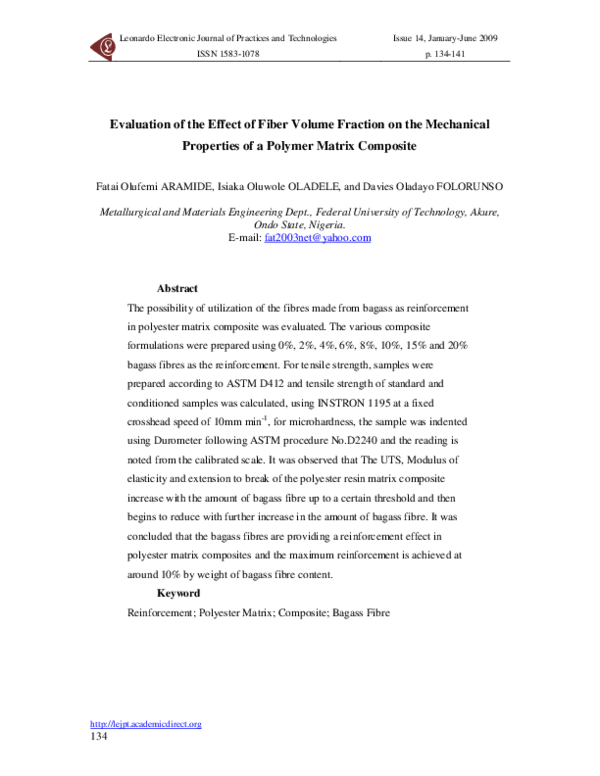 (PDF) Evaluation of the Effect of Fiber Volume Fraction on the ...