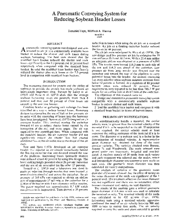 (PDF) A Pneumatic Conveying System for Reducing Soybean Header Losses