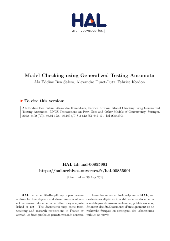 (PDF) Model Checking Using Generalized Testing Automata