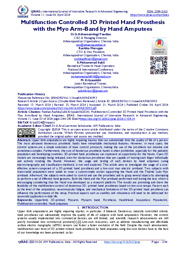(PDF) Multifunction Controlled 3D Printed Hand Prosthesis with the Myo ...