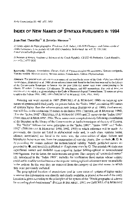 (PDF) Index of new names of syntaxa published in 1990