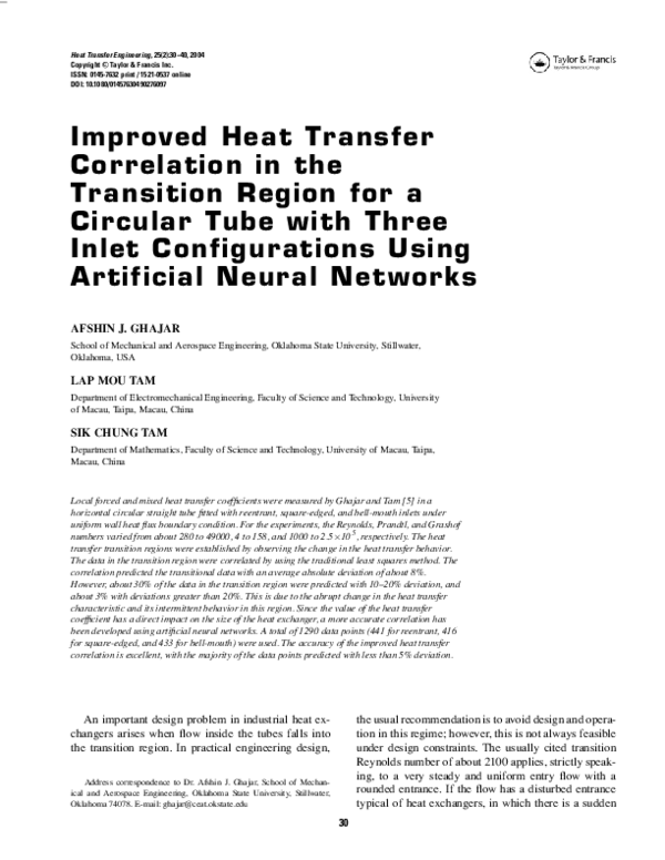 (PDF) Improved Heat Transfer Correlation in the Transition Region for a ...