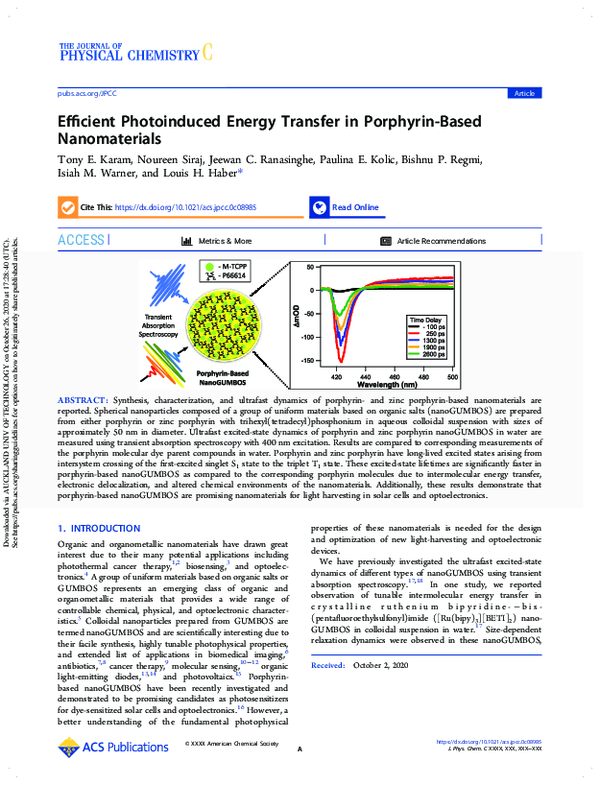 (PDF) Efficient Photoinduced Energy Transfer in Porphyrin-Based ...