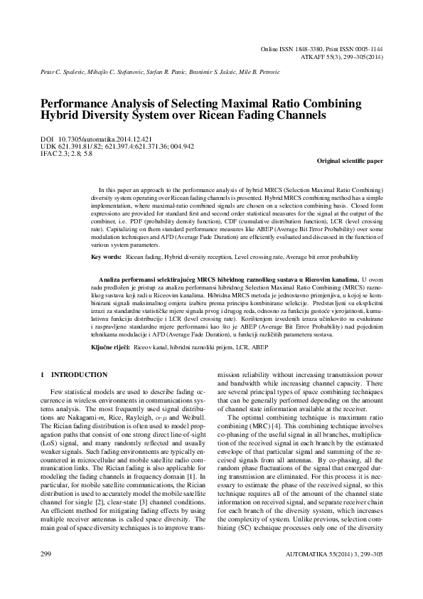 (PDF) Performance Analysis of Selecting Maximal Ratio Combining Hybrid ...