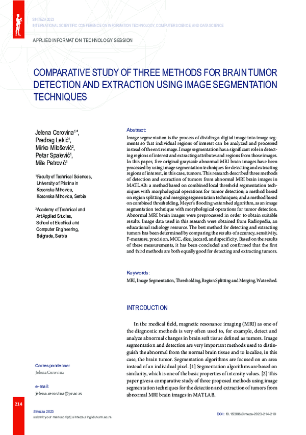(PDF) Comparative study of three methods for brain tumor detection and ...
