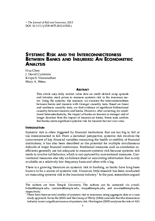 (PDF) Systemic Risk and the Interconnectedness Between Banks and ...