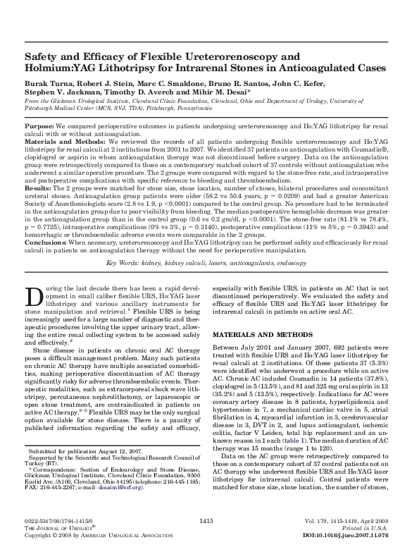 (PDF) Safety and Efficacy of Flexible Ureterorenoscopy and Holmium:YAG ...