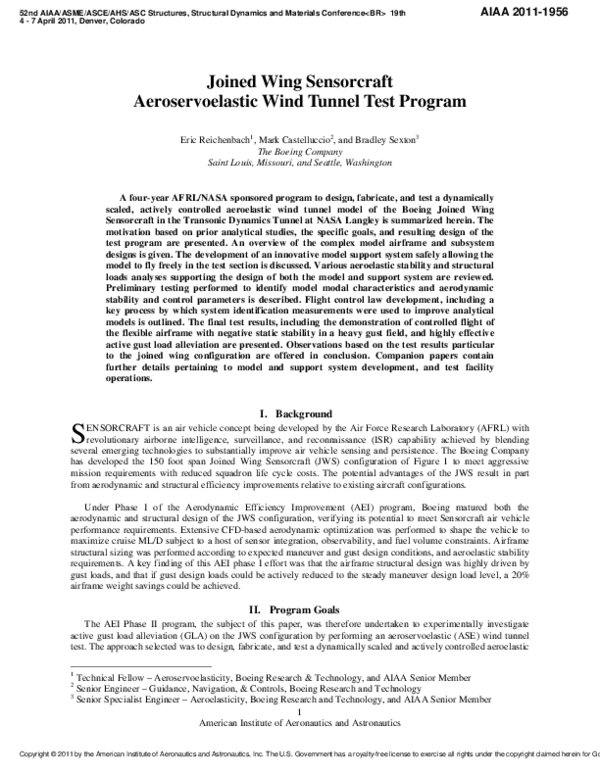 (PDF) Joined Wing Sensorcraft Aeroservoelastic Wind Tunnel Test Program