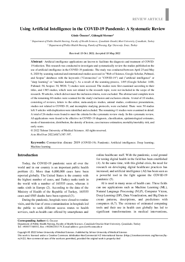 (PDF) Using Artificial Intelligence in the COVID-19 Pandemic: A ...
