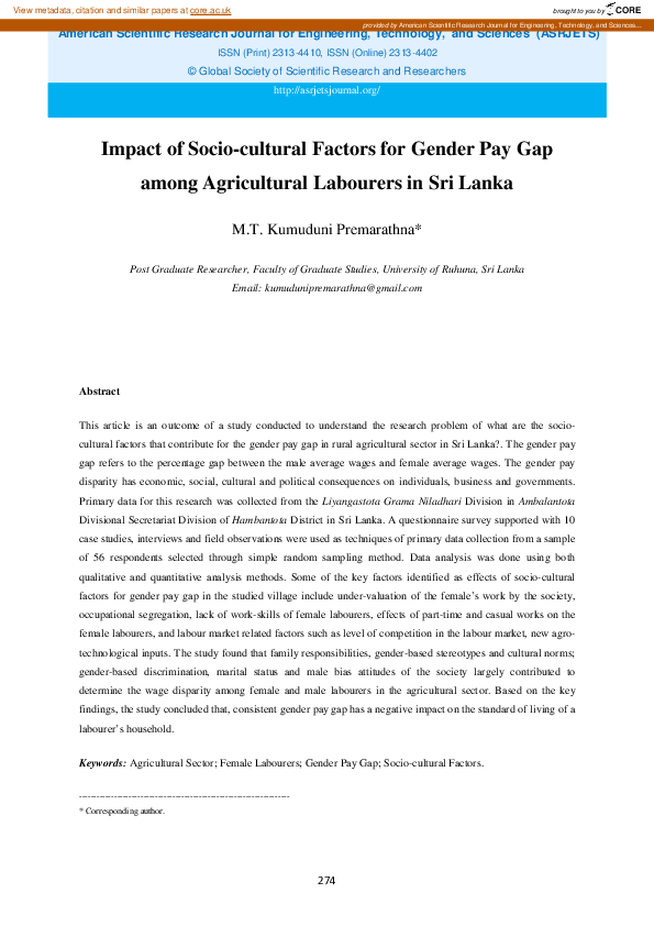 (PDF) Impact of Socio-cultural Factors for Gender Pay Gap among ...
