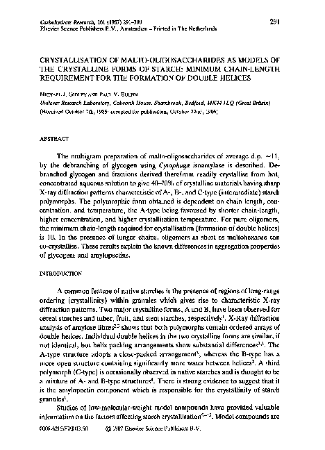 PDF) Crystallisation of malto-oligosaccharides as models of