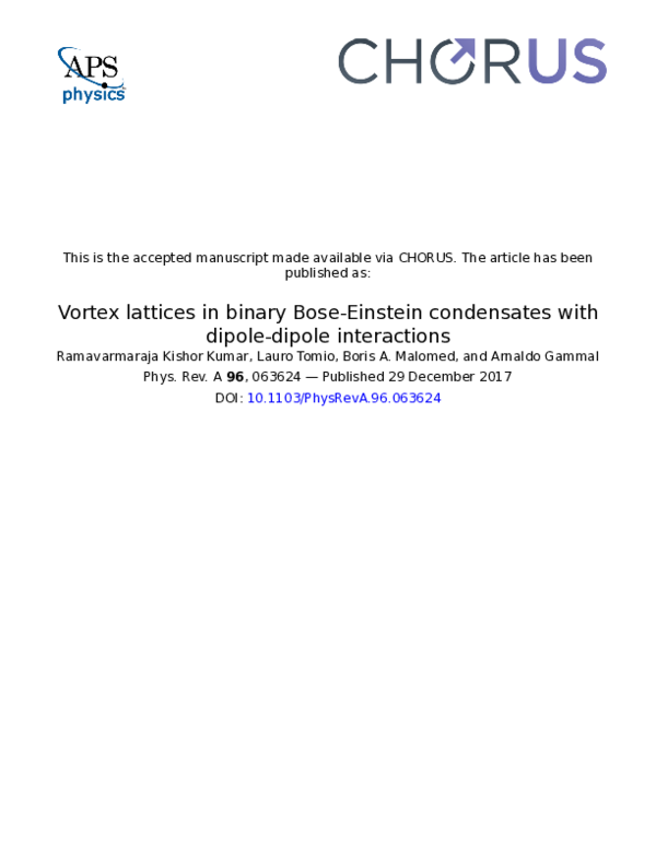 (PDF) Vortex lattices in binary Bose-Einstein condensates with dipole ...