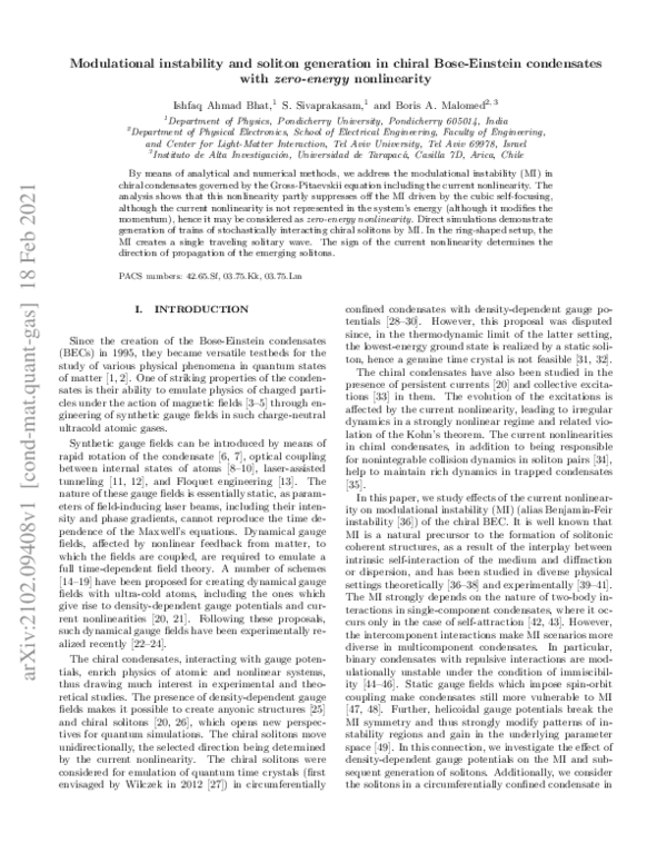 (PDF) Modulational instability and soliton generation in chiral Bose ...