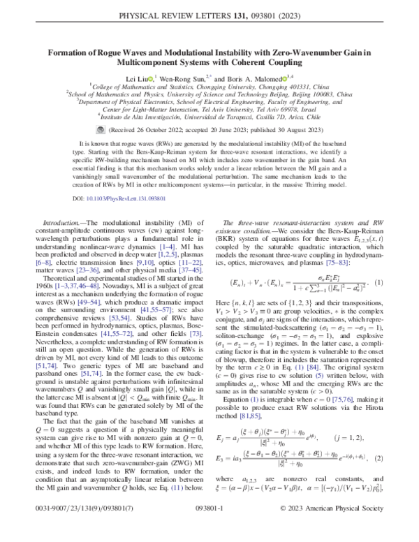 (PDF) Formation of Rogue Waves and Modulational Instability with Zero ...