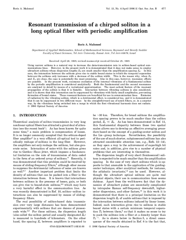 (PDF) Resonant transmission of a chirped soliton in a long optical ...