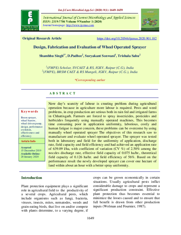 (PDF) Design, Fabrication and Evaluation of Wheel Operated Sprayer