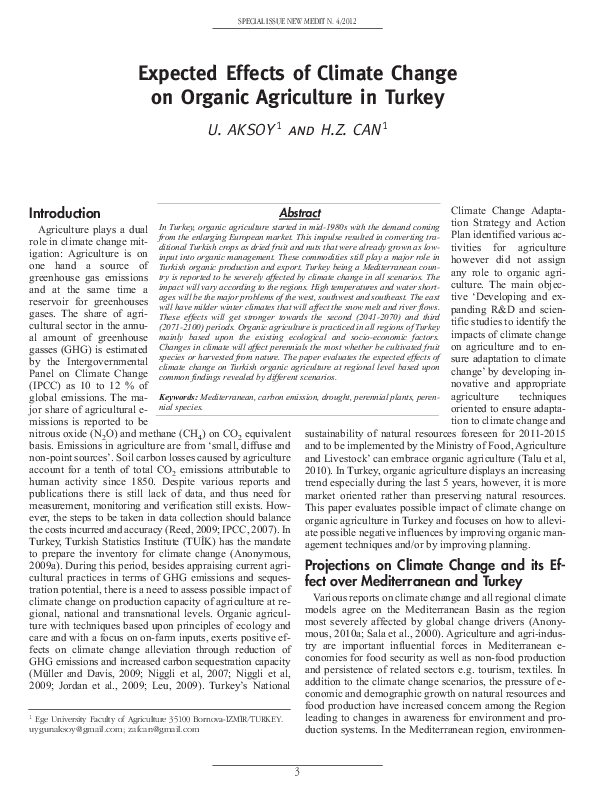 (PDF) Expected effects of climate change on organic agriculture in Turkey