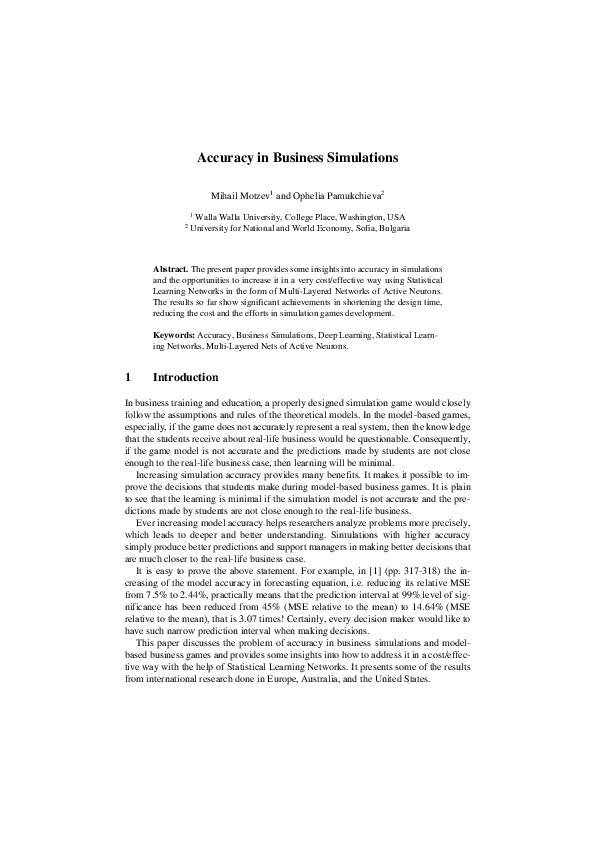 (PDF) Accuracy in Business Simulations