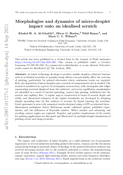 (PDF) Morphologies and dynamics of micro-droplet impact onto an ...